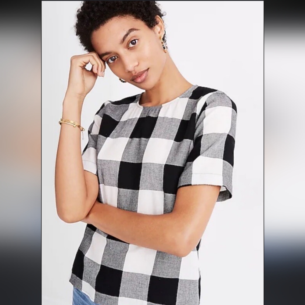 MADEWELL Linen Blend Checkered Top